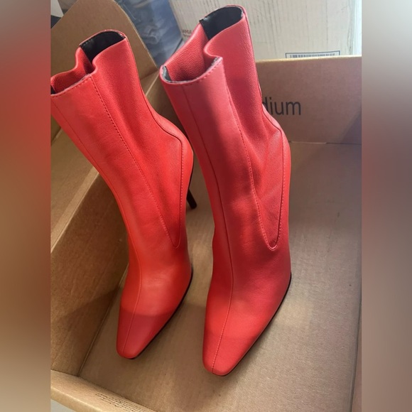 Rag & Bone Rio Leather Heeled Ankle Boots Orange Red Stiletto 37 Modest Stylish - Picture 5 of 10